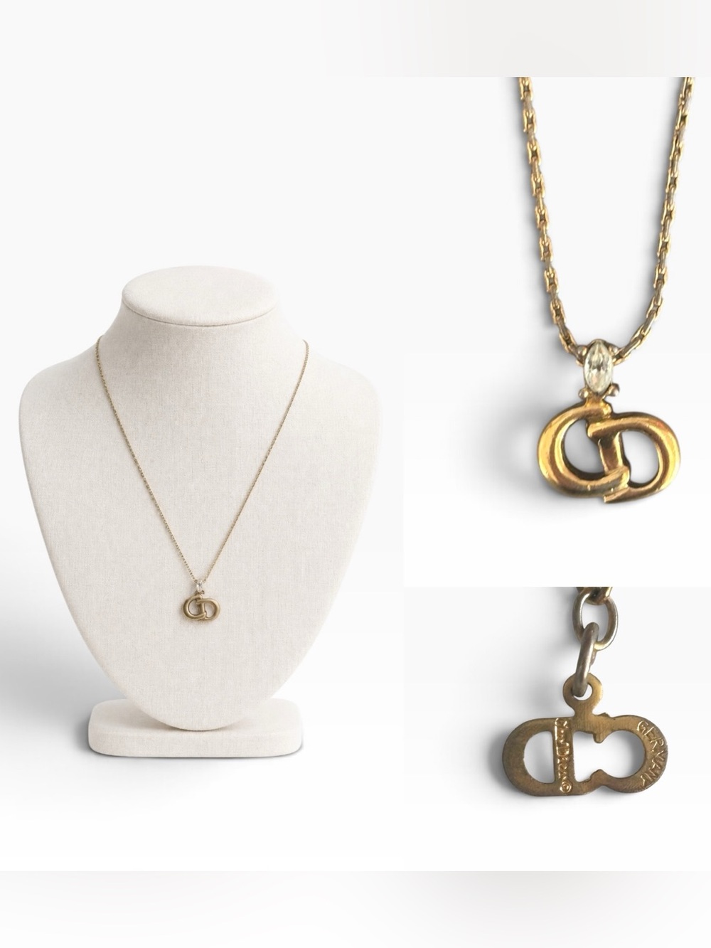 Dior Vintage Crystal Logo Necklace